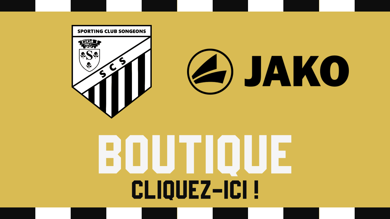 Visuel de la boutique du SC Songeons représentant un échantillon de ce que l'on peut retrouver. A savoir que les produits sont personnalisables avec le logo du club ainsi qu'avec des intitiales.