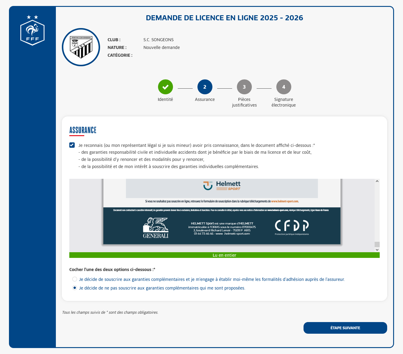 Deuxième étape d'une nouvelle demande de licence