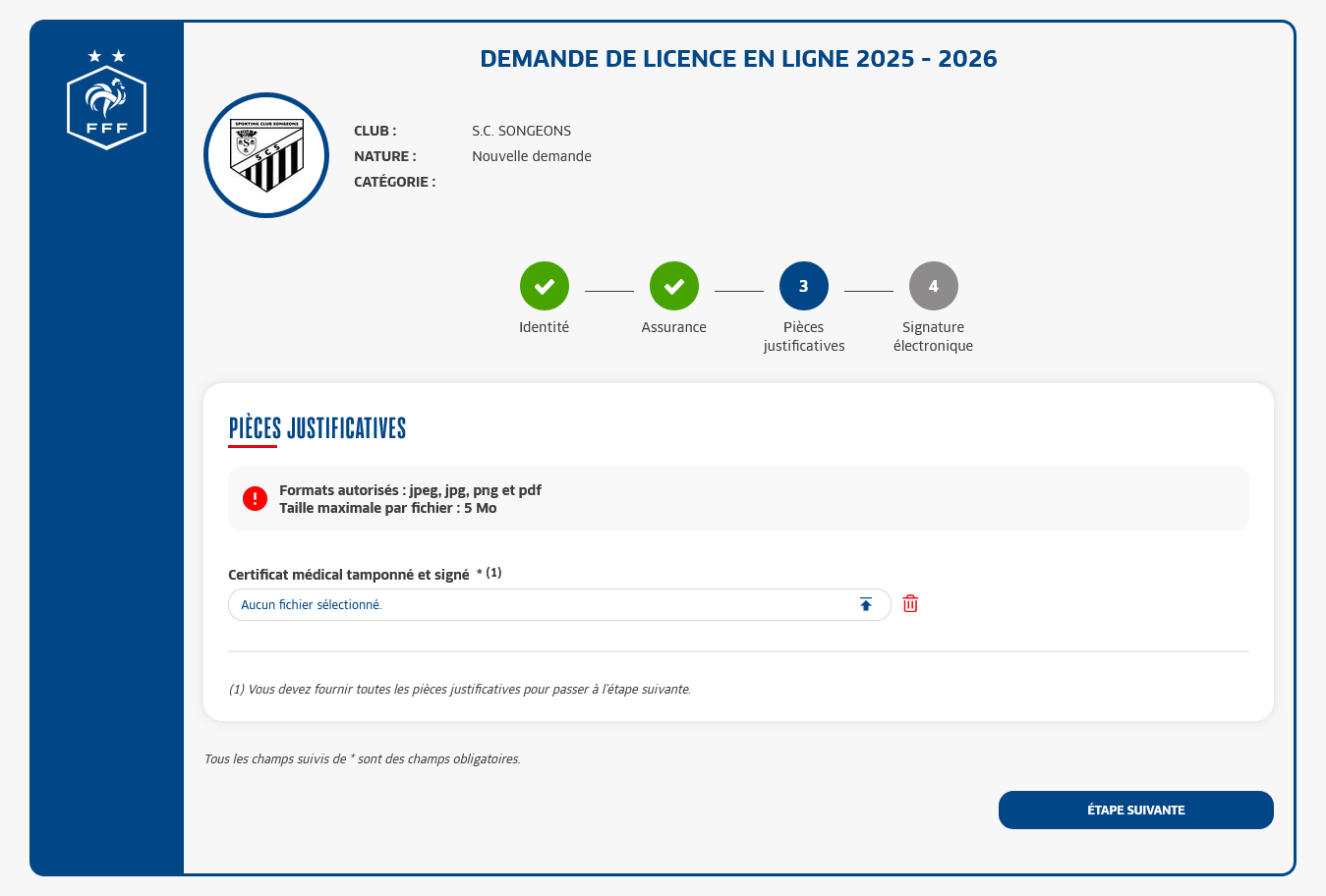 Troisième étape d'une nouvelle demande de licence